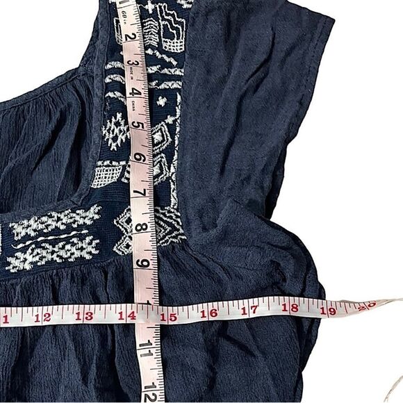 Hollister Boho Embroidered Peasant blouse Navy Blue Juniors Small - Picture 7 of 11